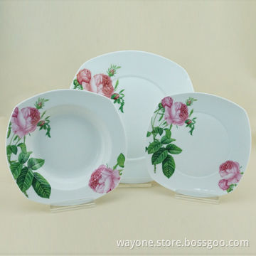 20-piece Porcelain Dinnerware Set, Rose Design, Square Shape